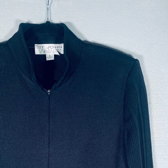 Vintage St John Jacket Womens 8 Black Full Zip Blazer Ribbed Sleeves Old Money - Picture 3 of 10